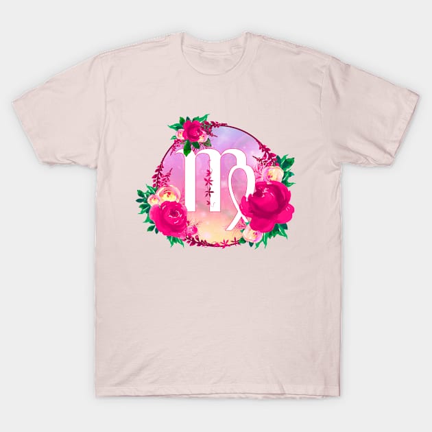 Virgo Zodiac Horoscope Pink Floral Monogram T-Shirt by bumblefuzzies